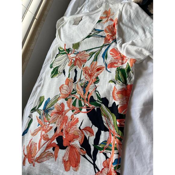 Chico's Spread Kindness Like Wildflowers Foiled Floral Short Sleeve Tee Size 2 - Picture 5 of 12